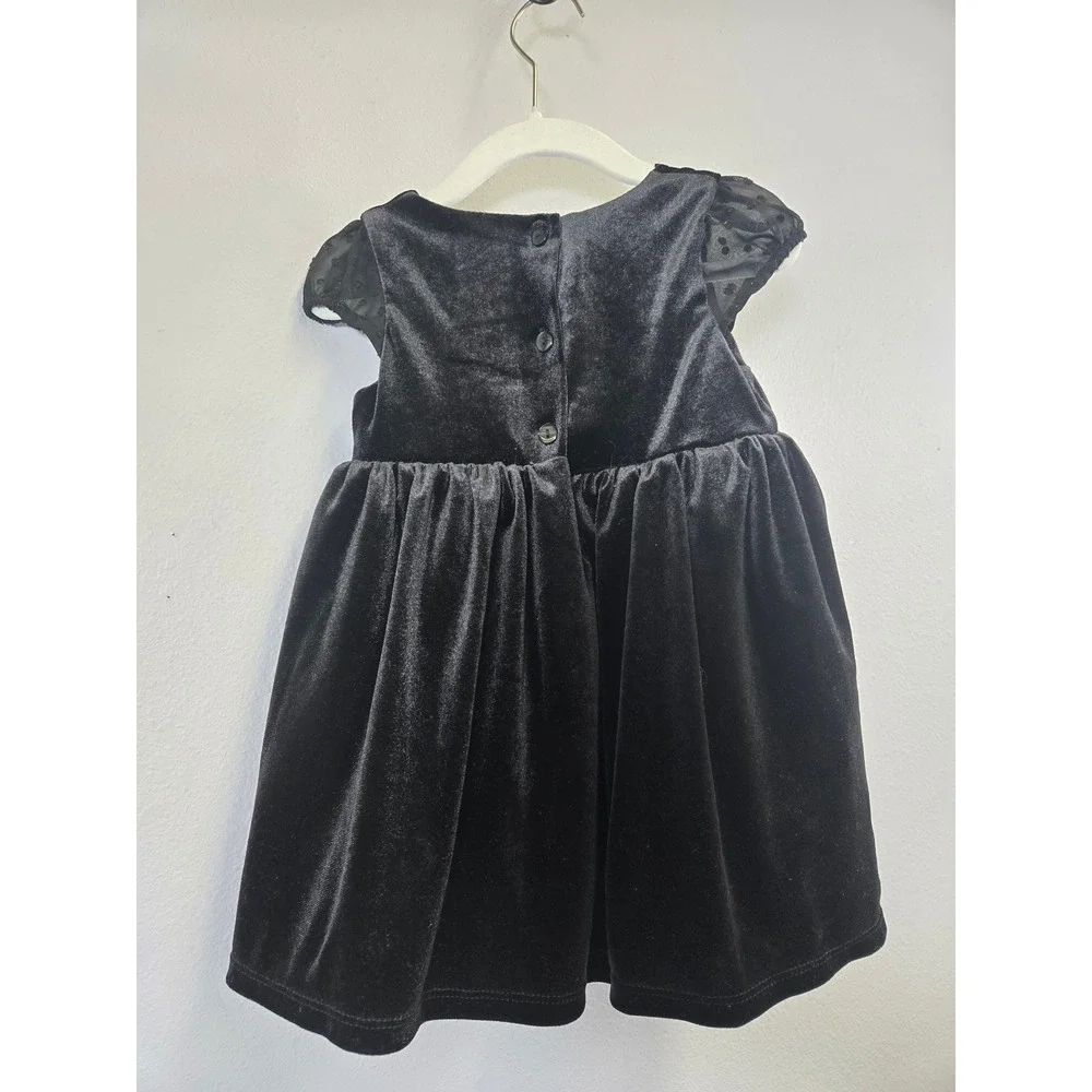 H&M Black Velvet Swiss Dot Sleeve Holiday Party Dress 18M